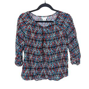 Ariat Multicolor Southwestern Print Peasant Blouse Size M‎ Western Equestrian